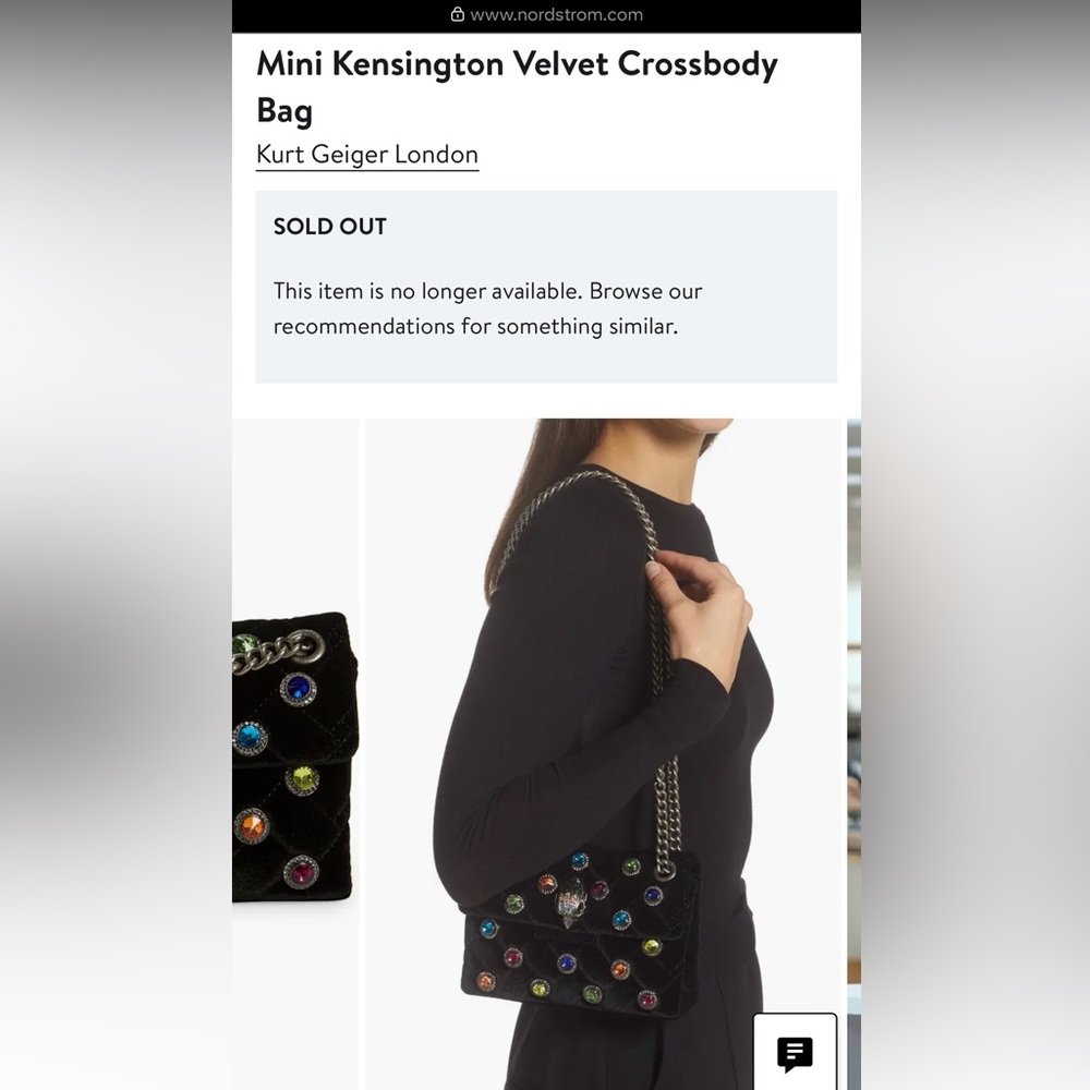 Kurt Geiger Black Velvet Chain Shoulder Bag with Multicolor Gem Accents